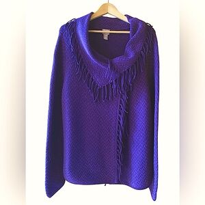 Chicos Purple Fringe Women's Wrap Sweater